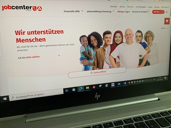 Das Bild zeigt die Startseite des Internetauftritts des Bremer Jobcenters
